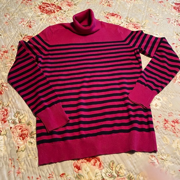 NWOT Talbots Knit Turtleneck, S, Magenta/Black - Picture 2 of 6